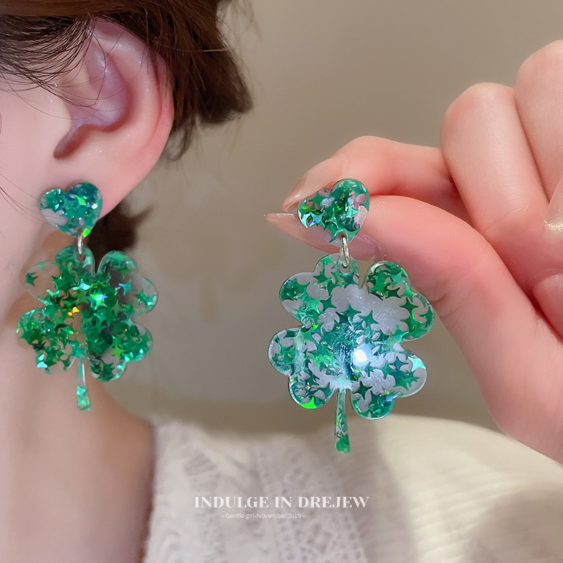 Super Mori Green Heart Grass Cloud Stud Earrings Accessible Luxury Fancy Elegant Generous Earrings Exaggerated Earrings Women