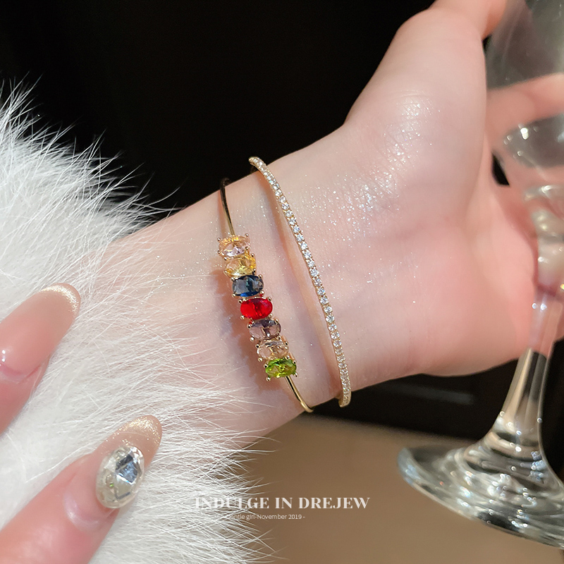 Retro Style Double Layer Color Zircon Opening Bracelet Fancy Light Luxury Minority Exquisite Bracelet 2025 New Arrival Bracelet