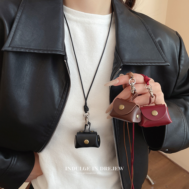 Headset Bag Hanging Neck Necklace Women New Niche Long Leather Sweater Chain Light Luxury High-Grade Design Accessories