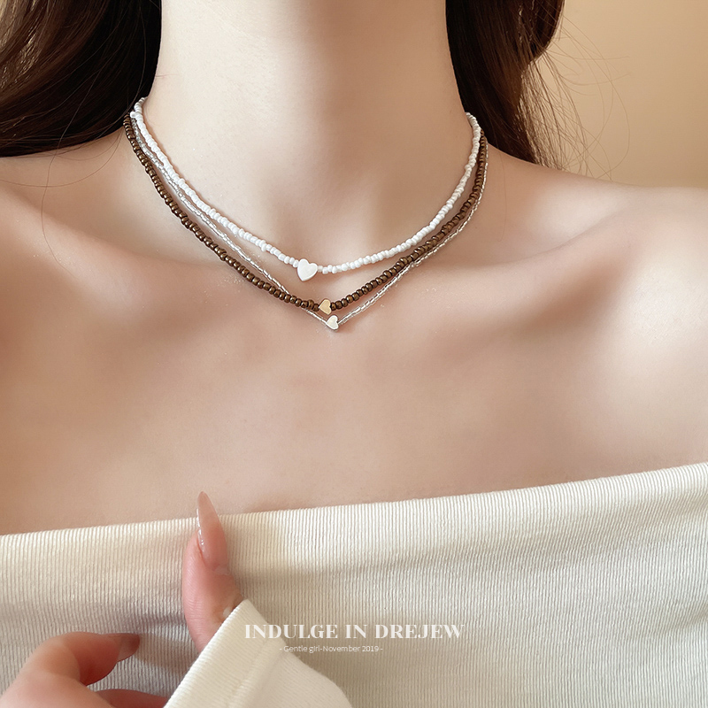Multi-Layer Bead Heart Necklace Fancy Light Luxury Minority Clavicle Chain for Women 2025 New Arrival Necklace Elegant Accessories