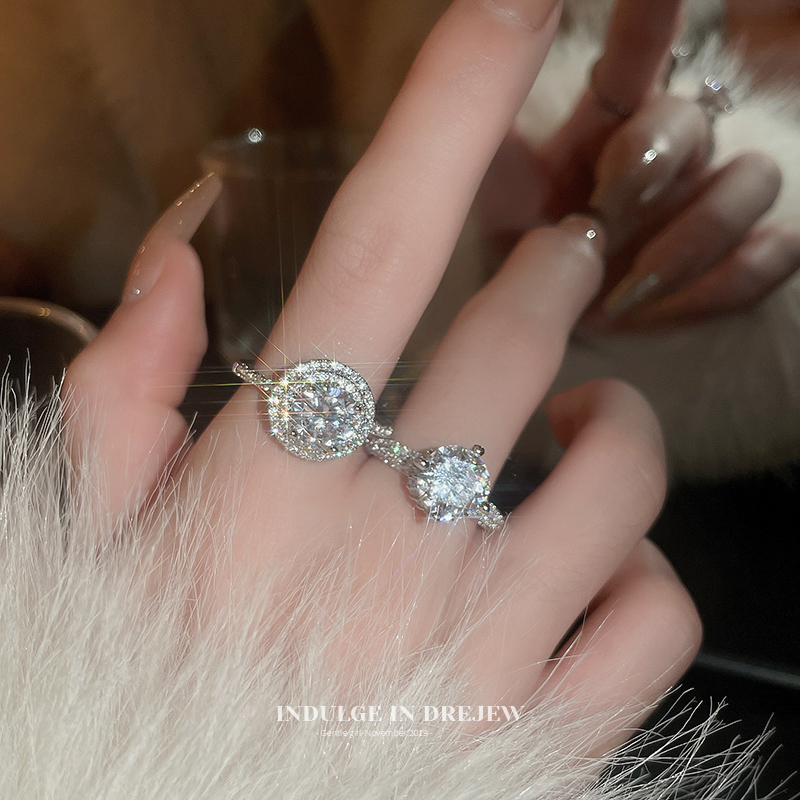 Ring Female Accessible Luxury Fancy Exaggerated Fake Diamond Index Finger Ring Special-Interest Design Little Finger Ring Super Flash Summer Ring