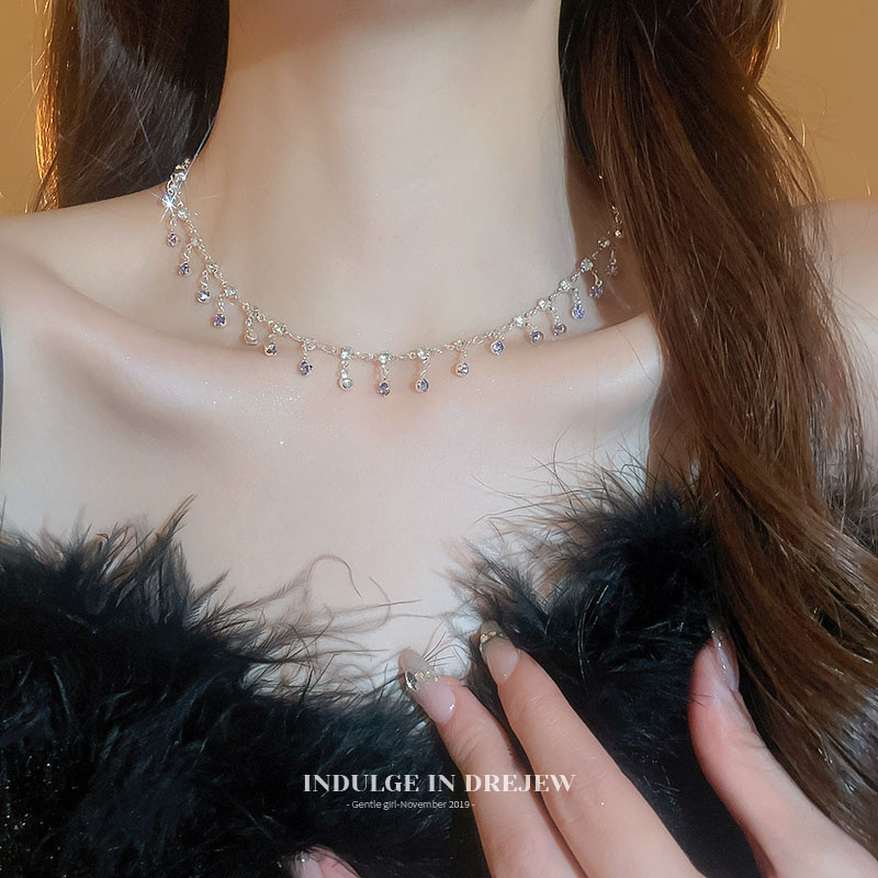 Super Flash Purple Flower Vine Leaves Necklace for Women 2025 New Arrival Best Selling Clavicle Chain Accessible Luxury Fancy Niche Style Necklace