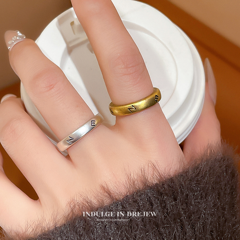 Retro Alphabet Wide Open Ring for Girls Accessible Luxury Fancy Simple Bracelet Minimalist Index Finger Ring Elegant Jewelry