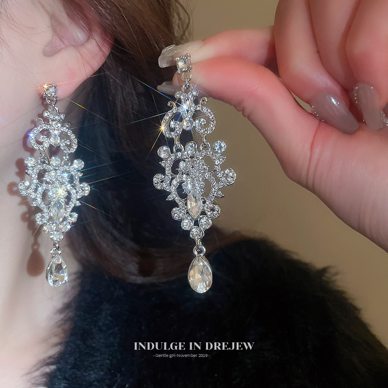 Fashion Water Drop Hollow Tassel Eardrops Women's Accessible Luxury Fancy Elegant Wedding Bridal Earrings Banquet Dress Earrings