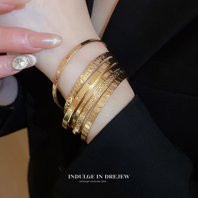 Fashion Fashion Metal Open-Ended Bracelet Six-Piece Set Combination Suit Fancy Light Luxury Minority Exquisite New Jewelry