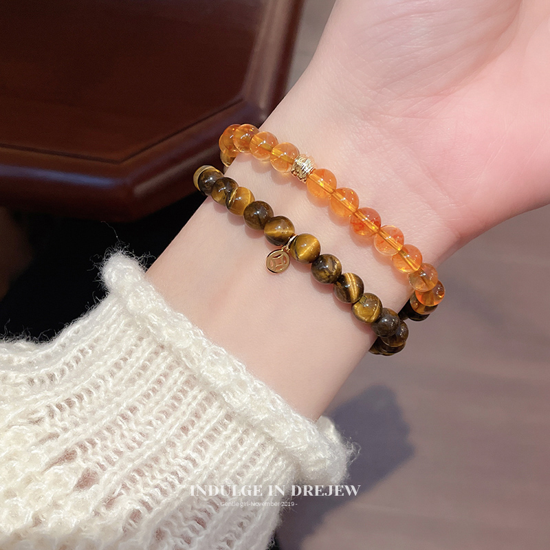 Stackable Tigereye round Ball Copper Coin Bracelet for Girls Accessible Luxury Fancy Beaded Bracelet Retro Simple Hand Jewelry