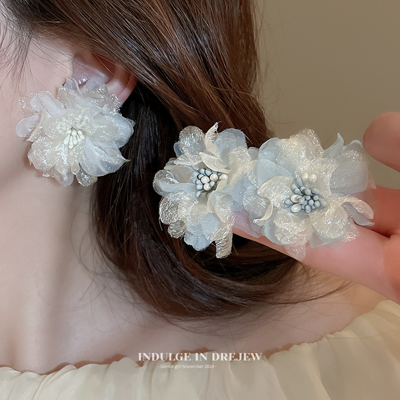 Super Fairy Flowers Mesh Flower Stud Earrings for Women 2025 New Arrival Hot-Selling Earrings Sweet Refined Grace Special-Interest Earrings