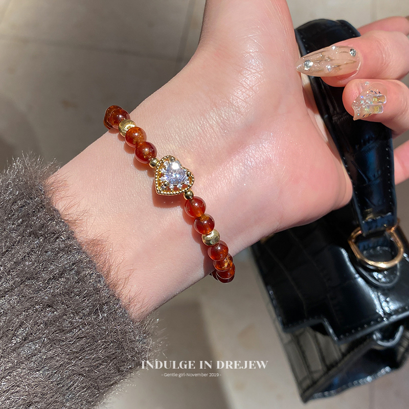 Orange Red Ball Heart-Shaped Zircon Bracelet Retro Style Light Luxury Minority Exquisite Bracelet Female 2025 New Arrival Bracelet