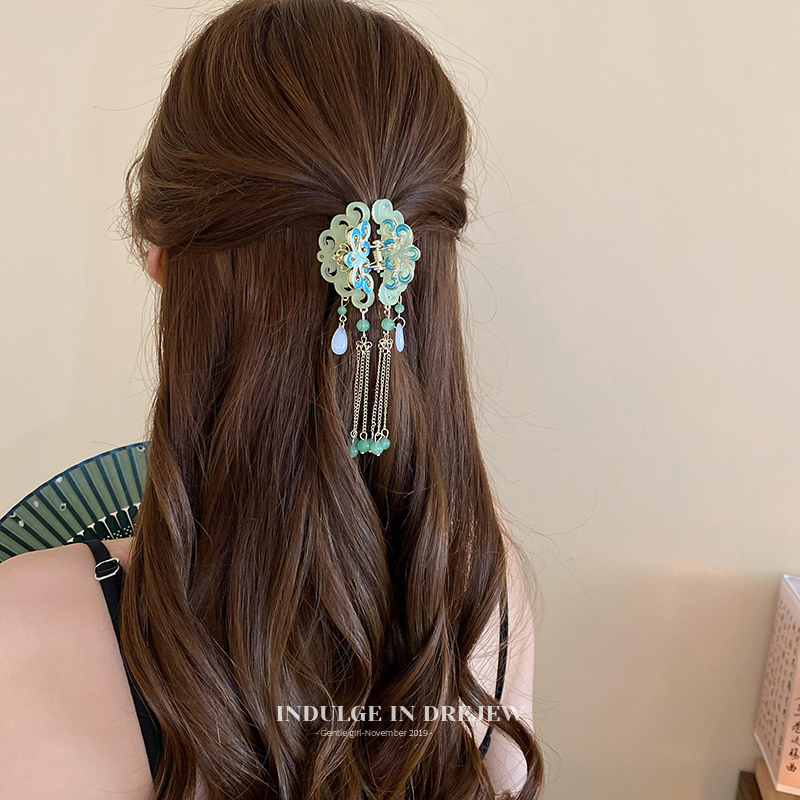 Butterfly New Chinese Style Green Tassel Fancy Grip