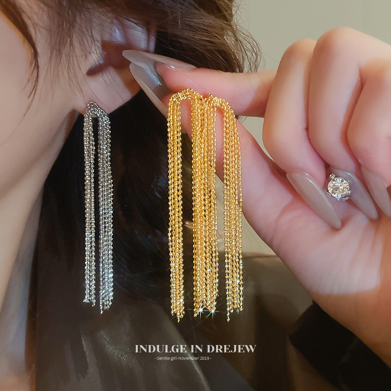 Fashion Exaggerated Long Fringe Earrings Accessible Luxury Fancy Elegant Elegant Stud Earring Square and round Face Show Face Small Earrings Women