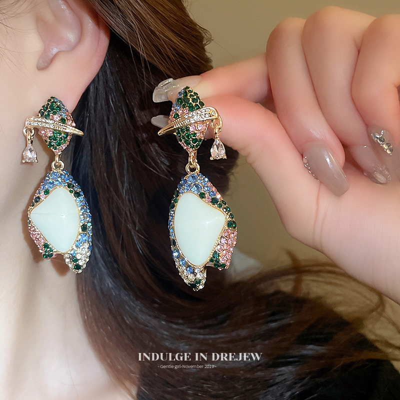Fashion Heavy Industry Asymmetrical Colorful Crystals Water Drop Ear Studs Female Niche Design Generous Earrings Accessible Luxury Fancy Earrings