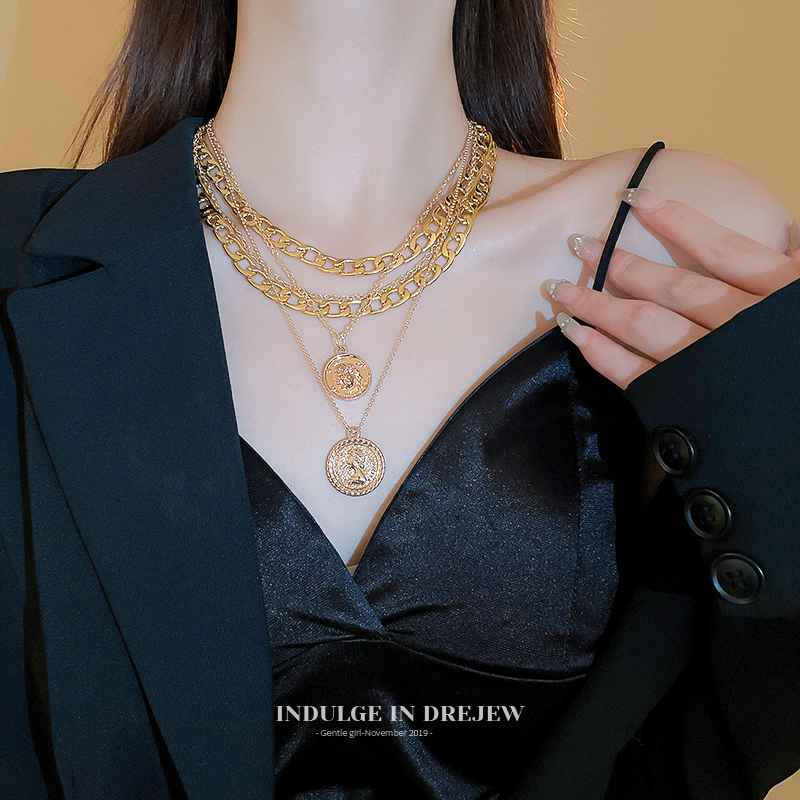 Coin Portrait Sweater Chain Multi-Layer Necklace for Women 2025 New Arrival Best Selling Clavicle Chain Special-Interest Design Fancy Accessories