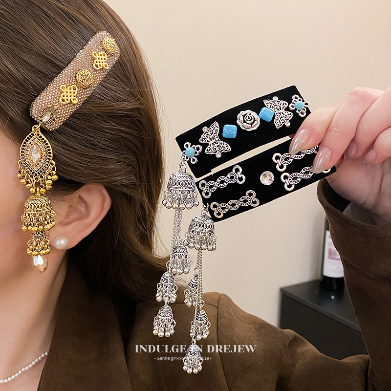 Yi Mengling Same Style Wind Chimes Tassel Hairpin Female Back Head Ethnic Style Clip New Arrival Side Bangs Water Drop BB Clip