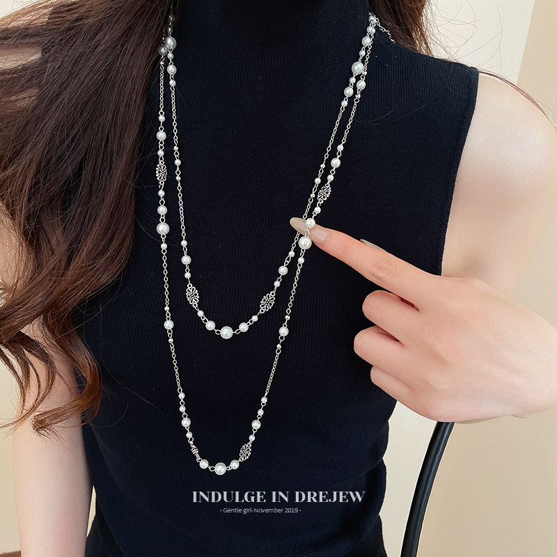 (Two-piece Set) Double-Layer Twin Pearl Necklace High-Grade Light Luxury Niche Long Sweater Chain Women New Accessories