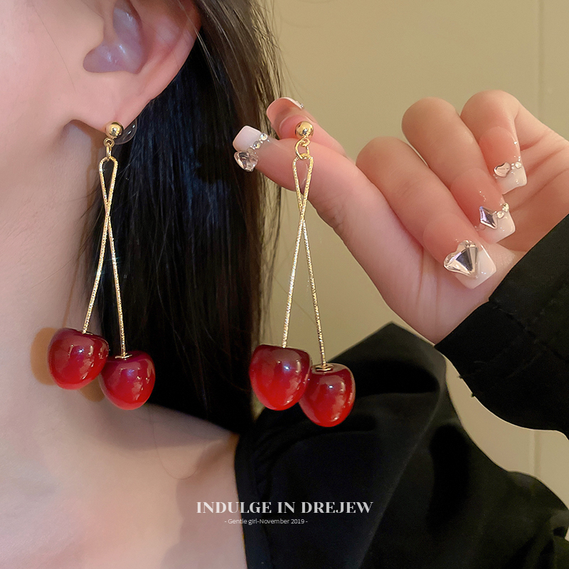 Cherry Earrings Accessible Luxury Fancy Long Elegant Earrings Niche Design Stylish New Earrings 2025 Best Selling