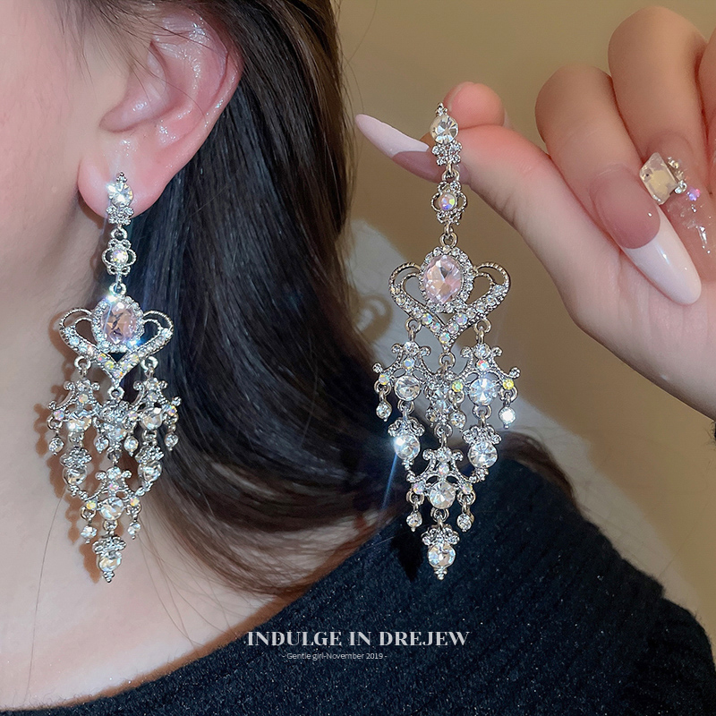 Exaggerating Heart-Shapaed Shiny Diamond Tassel Earrings Accessible Luxury Fancy Sweet Cool Fashion Earrings 2025 New Arrival Best Selling Earrings