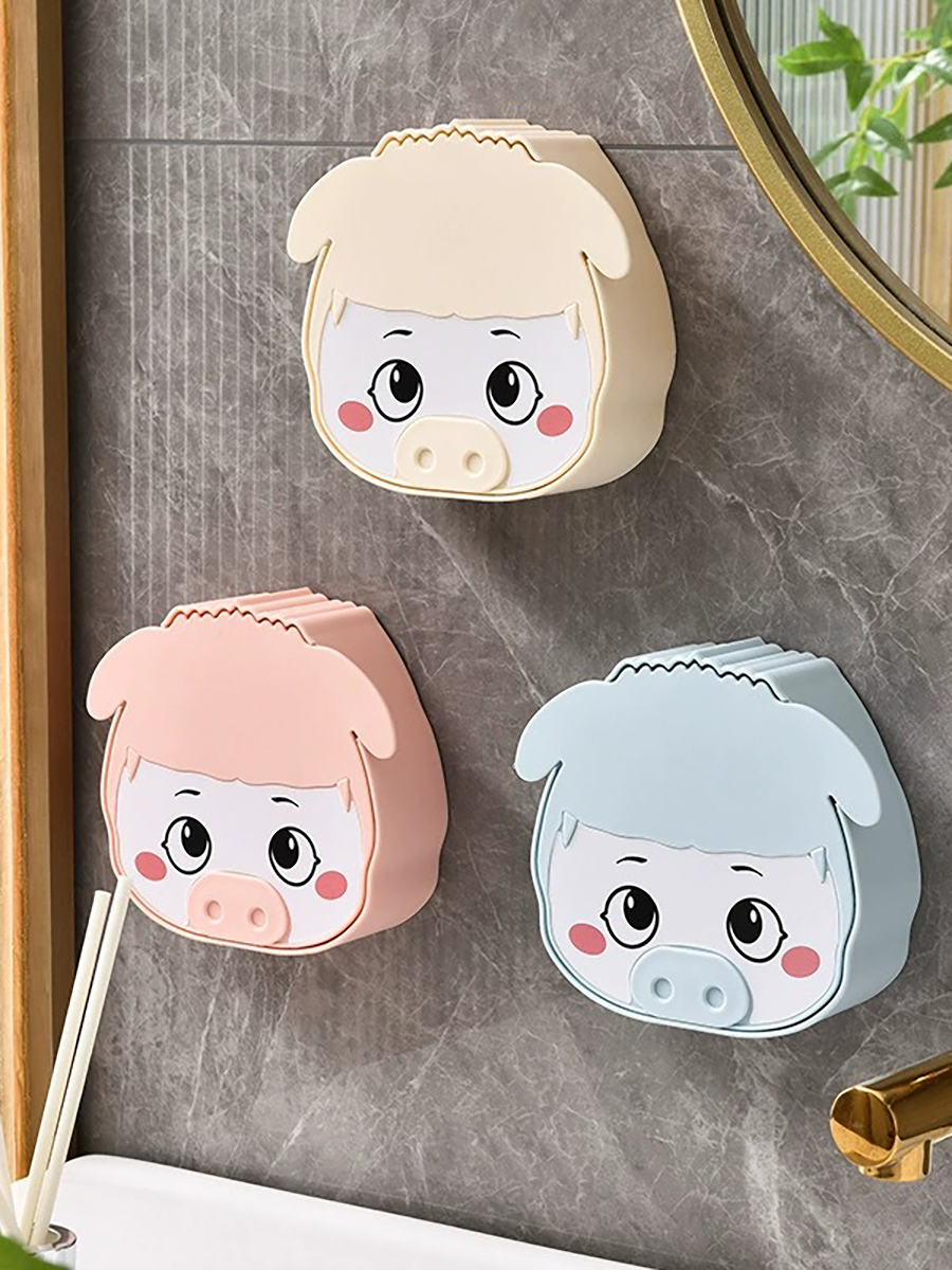 Cute Pet Flip Soap Dish Drainage Punching Free Soap Storage Box Simple Wall-Mounted Soap Holder Laundry Soap Box