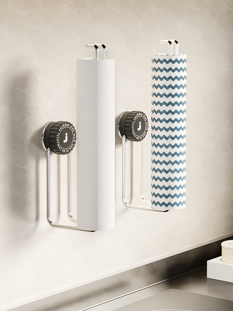 Suction Cup Aluminum Tube Kitchen Roll Stand Tissue Rack Wall Hanging Paper Holder Punch-Free Lazy Rag Hanging Rod Paper Rack