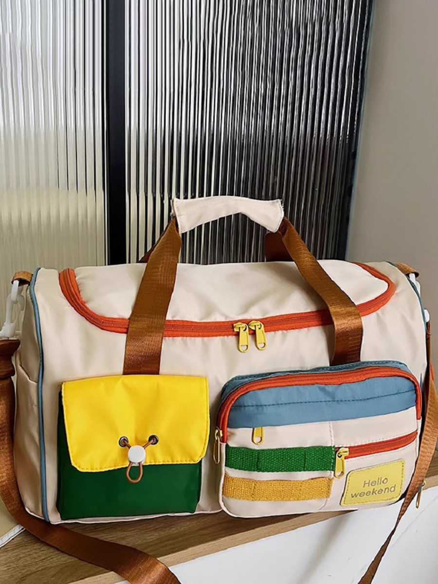Large Capacity Retro Contrast Color Bag in Satchel Shoulder Messenger Bag Women Sports Fitness Short Trip Business Travel Luggage Bag