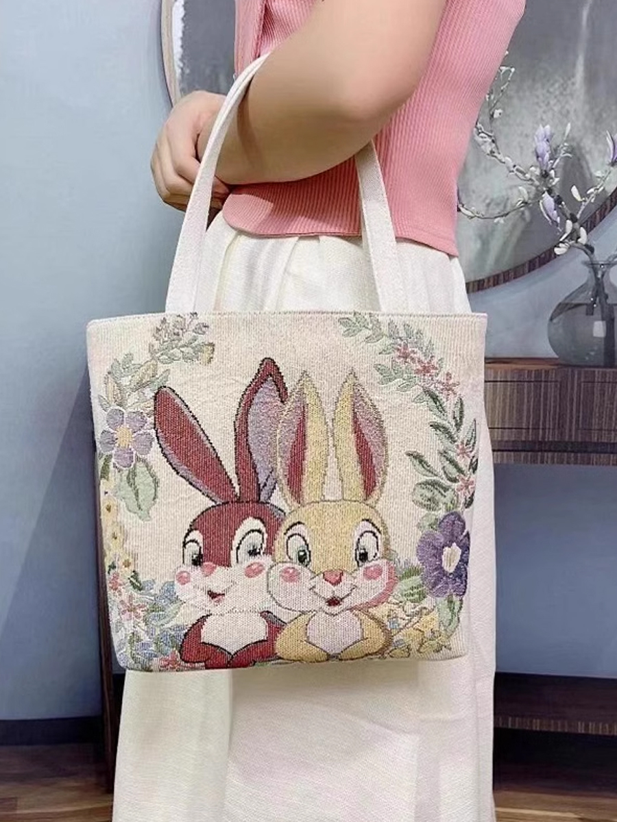 Gold Silk Embroidered Canvas Bag Satchel Shopping Bag Large Capacity Casual Underarm Bag Double-Sided Cyclamen Persicum Mill Handbag for Women