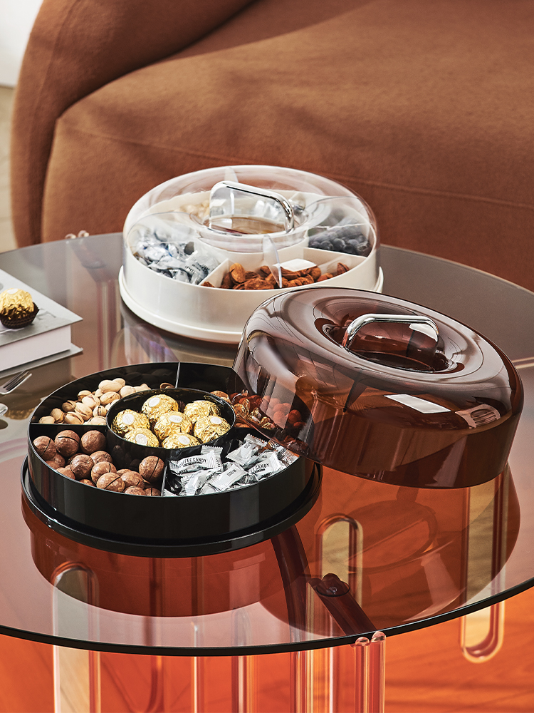 round Drum Shell Plate Fruit Plate Living Room Home Snack Dish Accessible Luxury Tea Table Dessert Candy Compartment Dried Fruit Tray