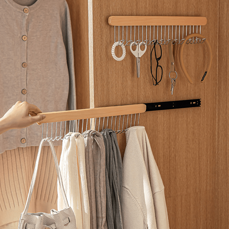 Sliding Rail Pull-out Sling Hanger Dormitory Underwear Vest Bag Wooden Hook Rack Hanger Clothes For Home Multifunctional Storage