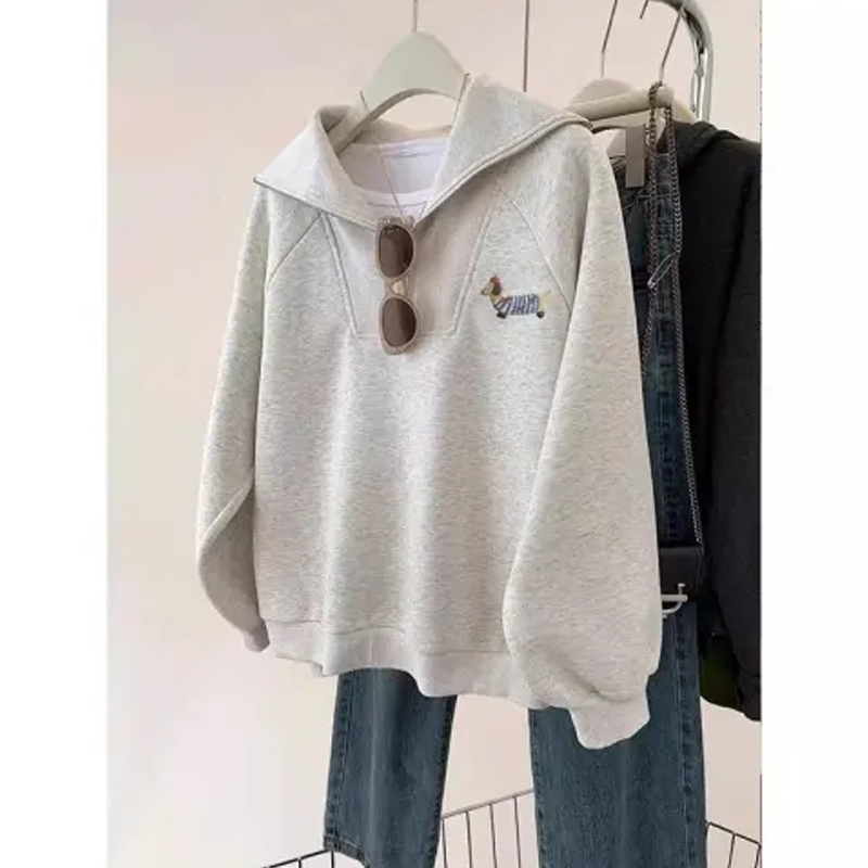 Extra Large 150.00kg Advanced Sense Lapel Half Zipper Cartoon Puppy Hoodie Women Autumn and Winter Idle Style Hoodless Top