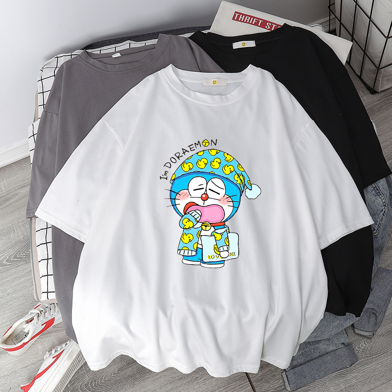 Summer Plus Size T-Shirt Women's Short Sleeve 100.15kg 00 Plus Size Ladies Loose Slim Looking Cotton Half Sleeve Top Doraemon Ins Fashion