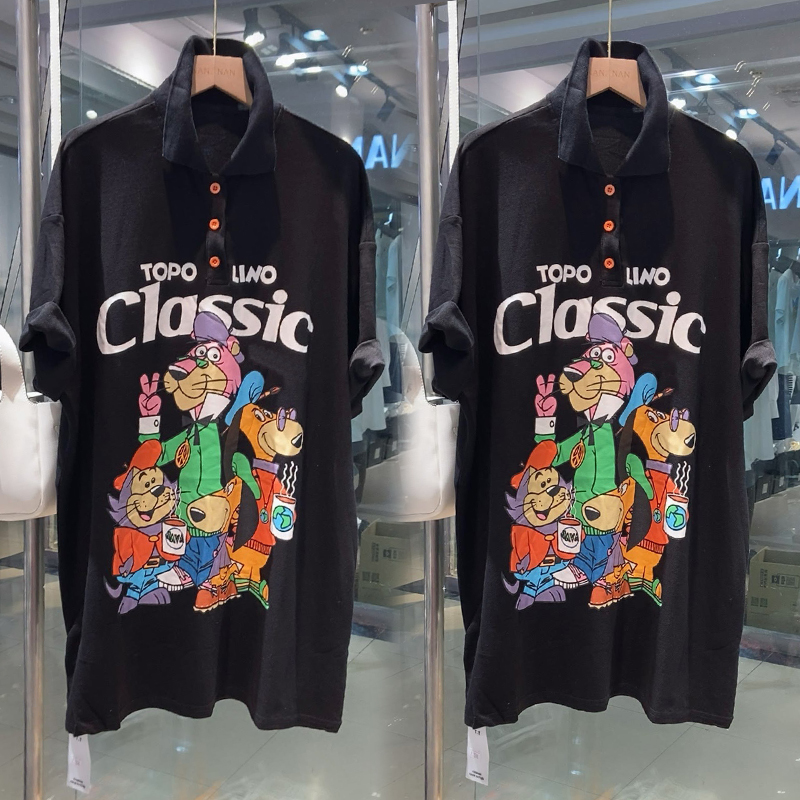 Super Plus Size 1.00 Kg-150.00 kg K-style Cartoon Letter Polo Cool Short Sleeve T-shirt Female Summer Loose Casual Fashion Tops