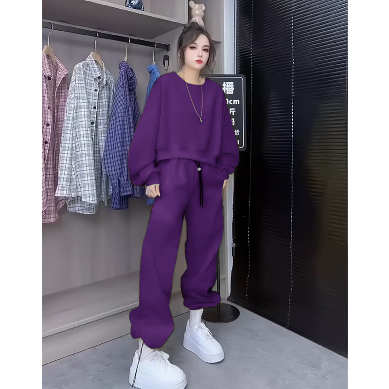 100.00kg Plus Size Ladies Plus Size Autumn and Winter New Arrival Thin Loose Slimming Suit Female Fancy Fleece-Lined Two-Piece Suit Tide