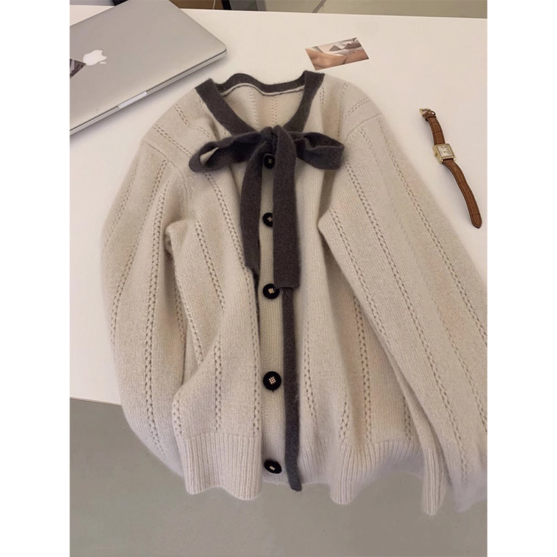 Plus Size Gentle Soft Glutinous Bows Wool Knitting Tops Female Autumn and Winter Thickening Stylish Cardigan Sweater Outwear