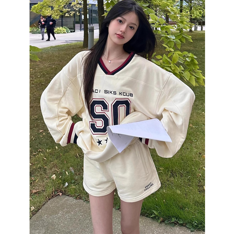 Women's Plus Size French Style Sports Leisure Loose Heavy Embroidery Ice Hockey Suit Hoodie 2024