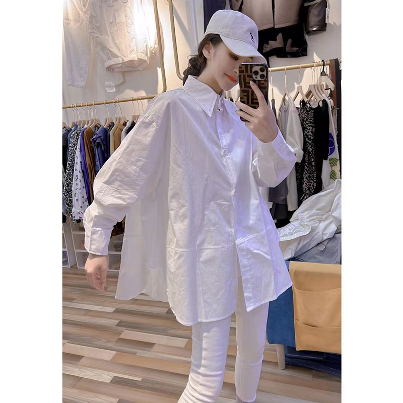 Plus Size Ladies Plus Size Fall Stylish Niche Style Asymmetrical White Shirt Female Mid Length Long Length Slit Loose Tops