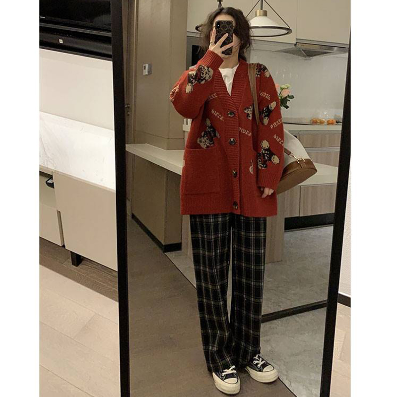 Plus Size 100.00kg Plaid Pants Women 2024 Spring & Fall Thick Fleece Casual Straight Pants Women Wide Leg Black and White Lattice Pattern Pants