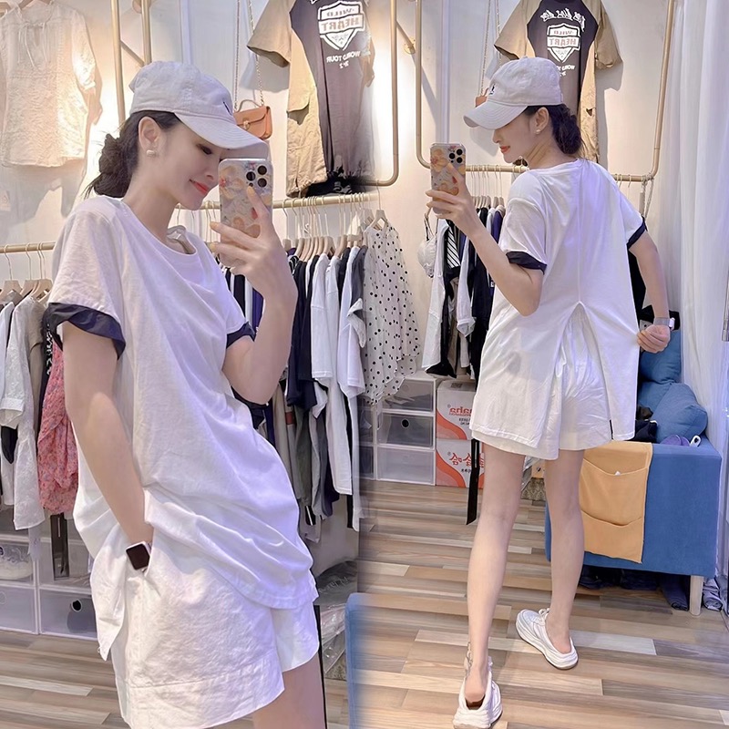 European Goods Plus Size 1.00 Kg-150.00 kg Summer New Arrival Back Slit Color Cuff Stylish Loose Short Sleeve T-shirt Women's Top