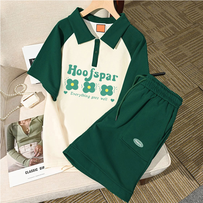 Plus Size Plus Size Ladies 1.00 Kg-150.00 kg Polo Shirt Short Sleeve Two-piece Set Women's Loose Retro Fashionable Western Style Leisure Suit Summer