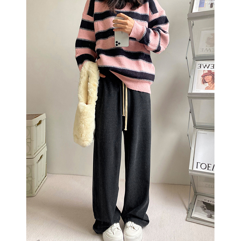 Super Plus Size 1.00 Kg-150.00 kg Drooping Wide-Leg Pants Women's Autumn and Winter Soft Glutinous Straight-leg Slim Looking Loose Padded Fleece Trousers