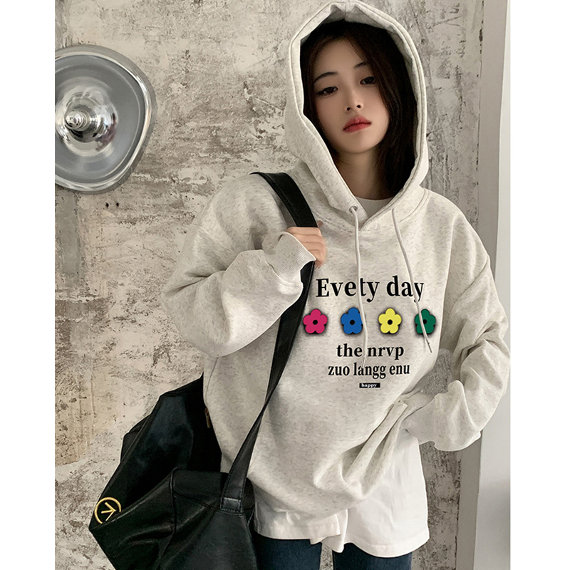 American Style Chinese Fad Velvet Padded Hooded Sweatshirt Female Couple 2024 Autumn and Winter Thin Niche Design Easy Matching Coat