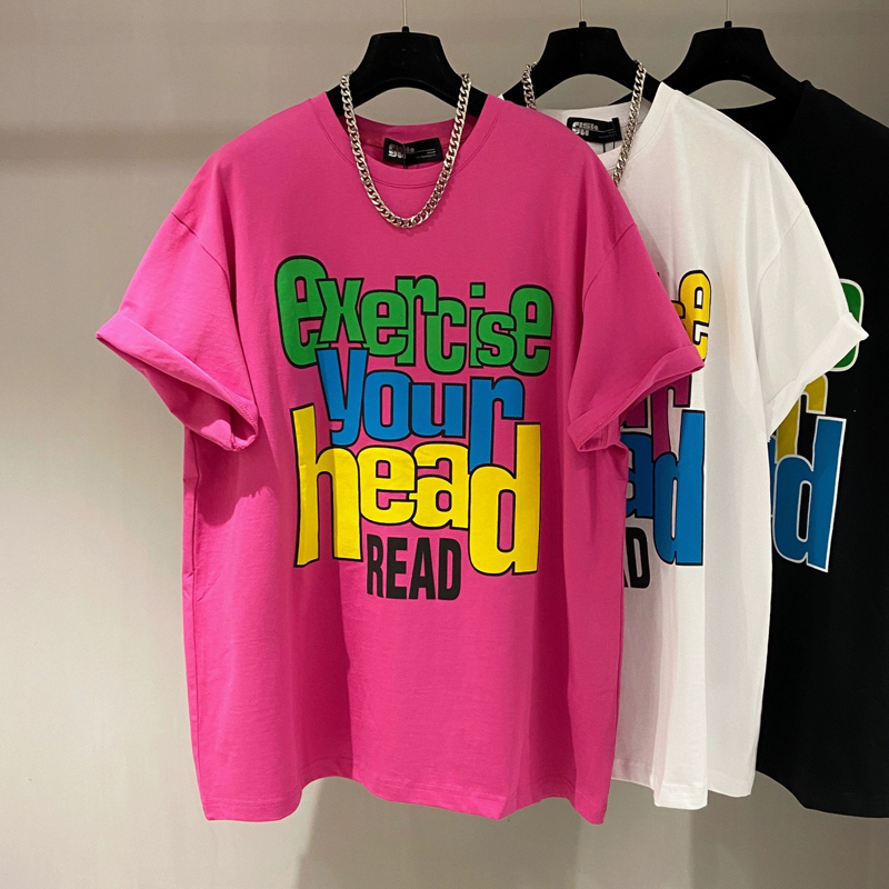 Fat mm 100.00kg Plus Size English Letter Print T-shirt Summer Male and Female Couple Short Sleeve Loose Slim-Looking Half-Sleeved Top