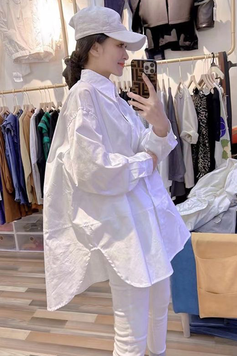 Super Plus Size 1.00 Kg-150.00 kg Plus Size Ladies Fashion Patchwork Pure Cotton Shirt Female Spring & Fall Loose Western Style Long Sleeve Shirt Coat