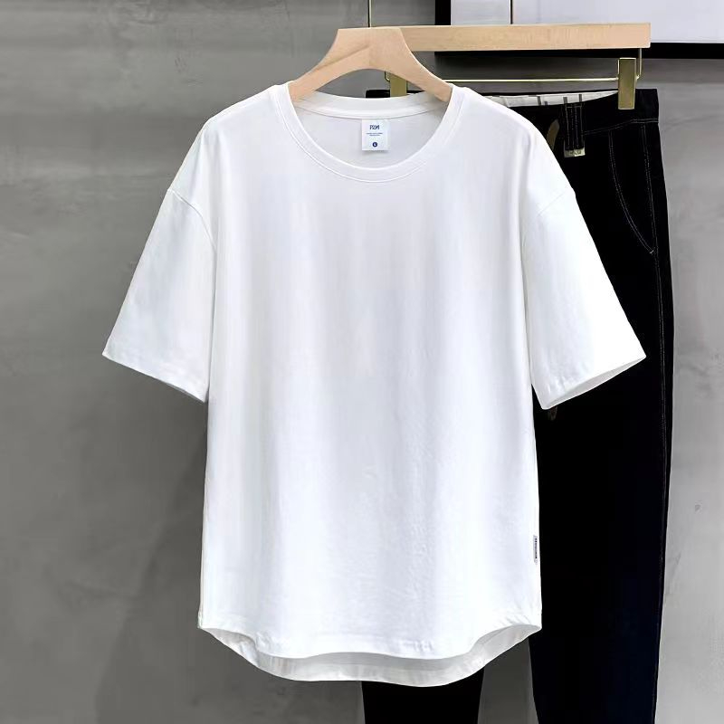 Plus Size 100.00kg K-style Solid Color Clean Version Irregular T-shirt Short Sleeve Men and Women Couple Summer Slimming Fat Hiding Top Fashion