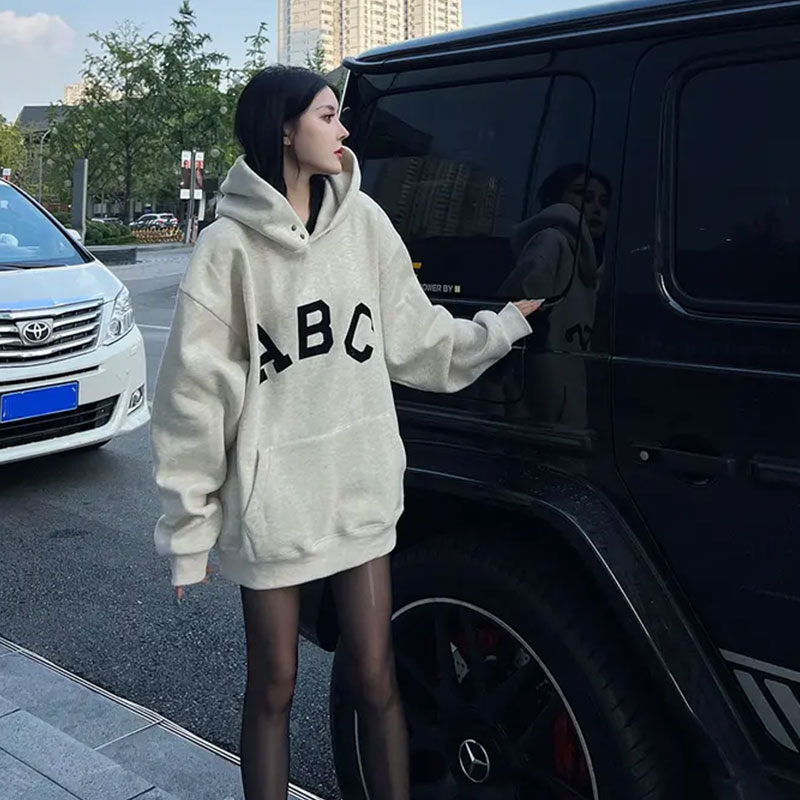 Super Plus Size 1.00 Kg-150.00 kg Thickness Mid Length Long Length Sweatshirt Women's Autumn New Arrival Loose BF Idle Style Ins Hoodie Tops