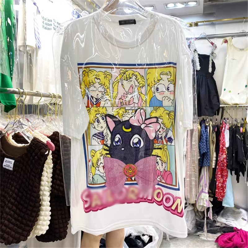 Super Plus Size 150.00kg Summer New Arrival Loose Mid Length Long Length Short Sleeve T-Shirt Female Cartoon Pretty Girl Versatile Half-Length Sleeve Top