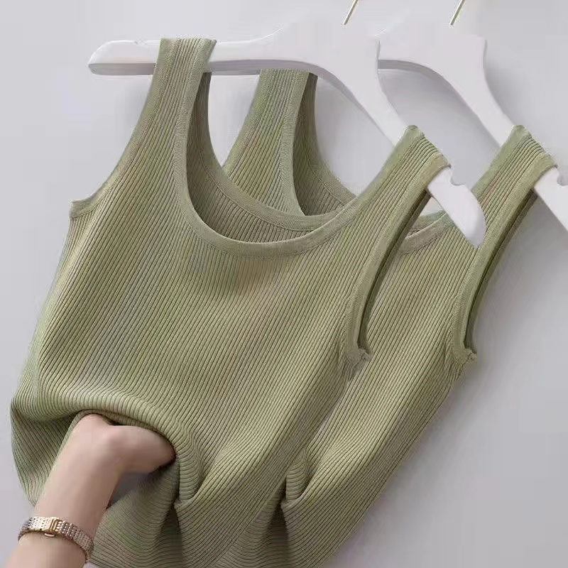 Plus Size 100.00kg Chubby Girl Ice Silk Sleeveless Thread Camisole Women's Summer Belly Covering Outwear Inner Bottoming Shirt