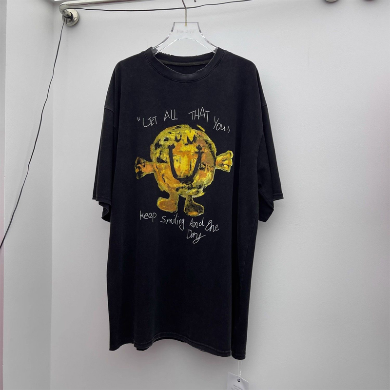 European Station 1.00 Kg-150.00 kg Plus Size Ladies Summer Pure Cotton New Arrival T-shirt Distressed Cartoon Letter Print Short Sleeve Fat Hiding Top