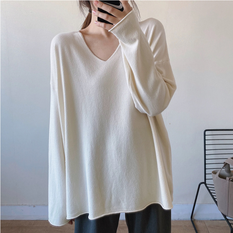 Chubby Girl Plus Size Easiest for Match V-neck Sweater Women's Spring and Autumn Loose 1.00 Kg-150.00 kg Slim Looking Bottoming Shirt Tops Ins Fashion
