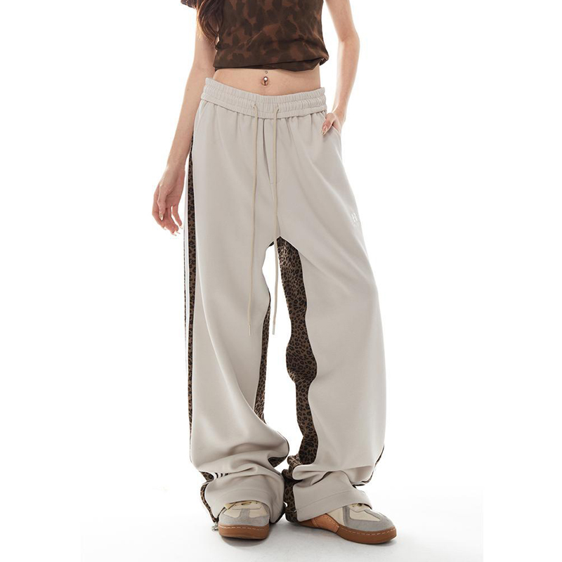 Plus Size Plus Size Ladies 1.00 Kg-150.00 kg Leopard Print Sweatpants Women's American Retro Hip Hop Loose Stripes Sports Straight Casual Pants