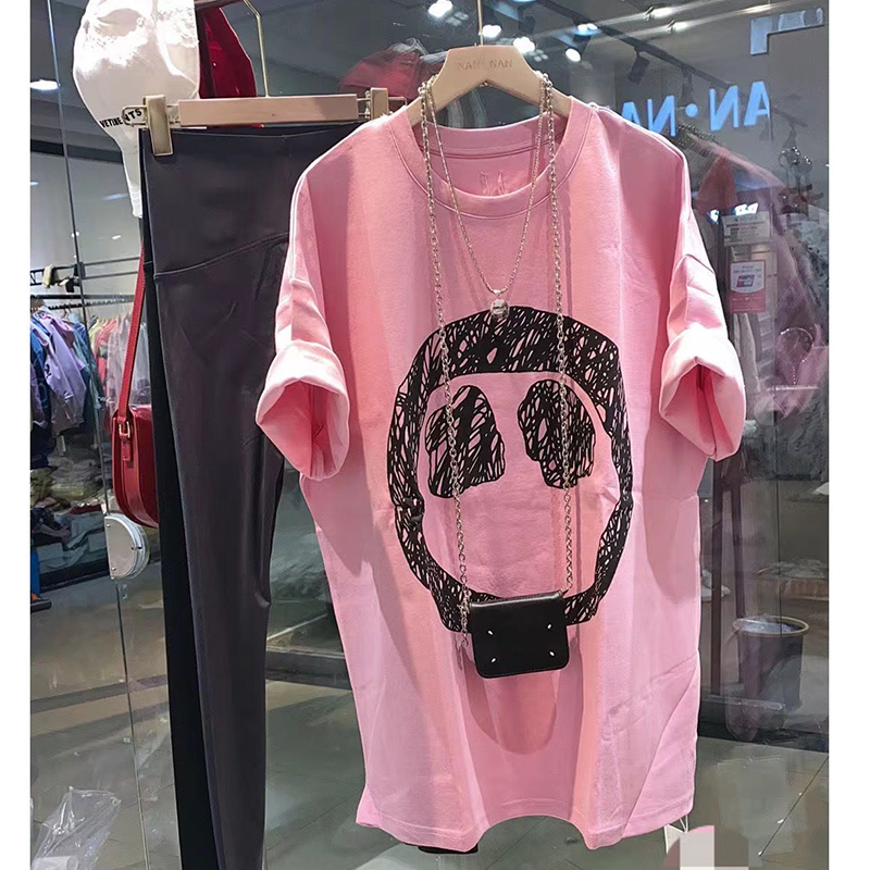 Plus Size Ladies 1.00 Kg-150.00 kg Extra Large Size Summer Smiley Face Letter Print Short-Sleeve T-shirt Female Loose Fashion Versatile Top Tide