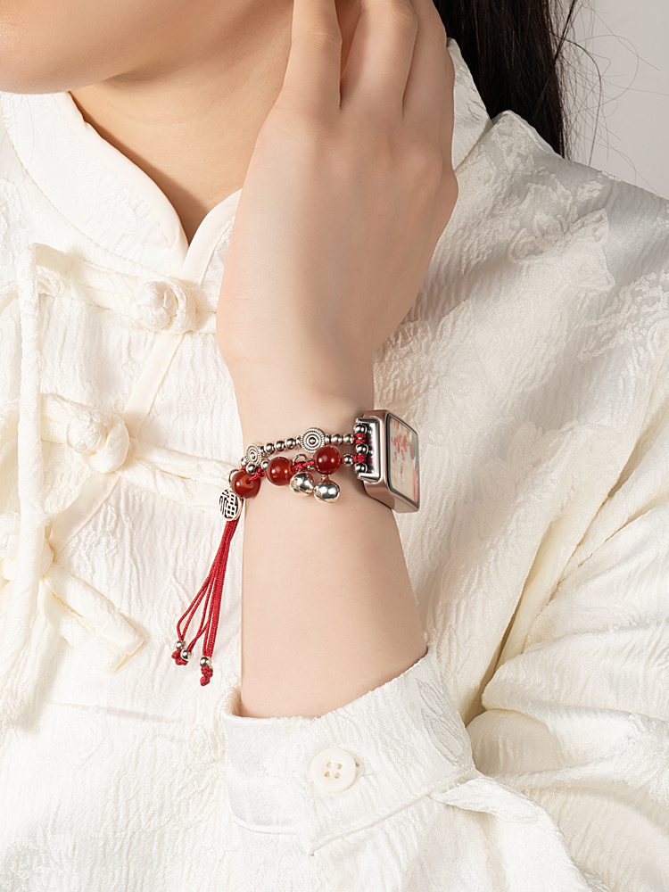 Suitable for Huawei Bracelet 9 Strap 8 Watch 7 Glory 9 Sports 6pro New Arrival Woven Wrist Strap Smart Watch Eight Or Nine Generation with Beaded Watch Bracelet Female NFC Carrying Strap Replacement Belt Red Rope Metal Accessories