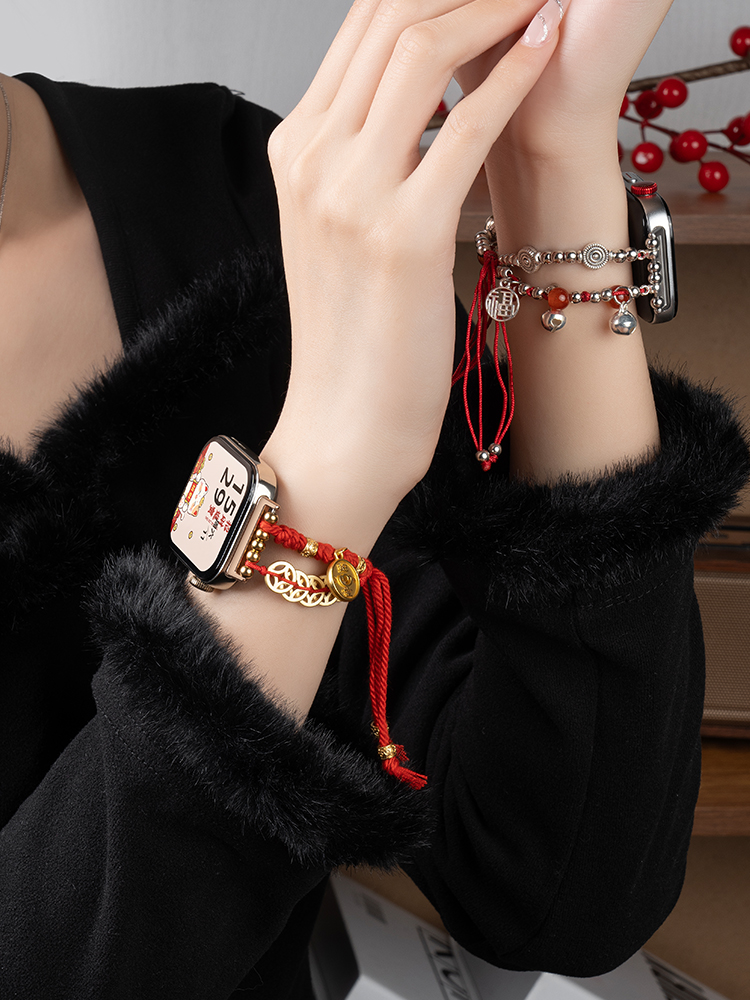 New Year for Huawei Fit3 Watch Strap Sports Watchfit3 Smart New Arrival Watch Three Generations Beaded Fit2 Nylon Wrist Strap for Women Bracelet Accessories NFC Red Rope Watch Bracelet Men